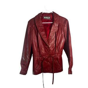 Vintage 70s Winlit Burgundy Leather Jacket - Belted Safari Blazer - Oxblood